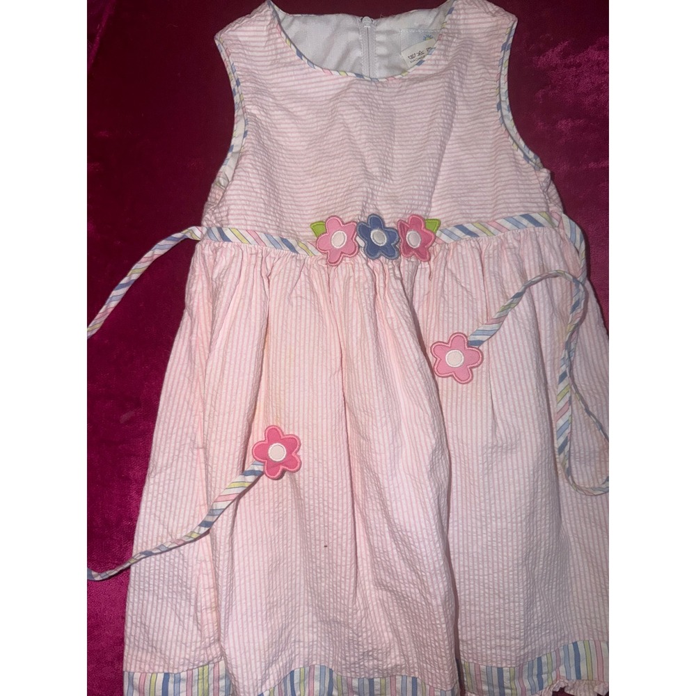 Florence Eiseman Girls Pink Seersucker Floral Applique Dress Size 4T 23832